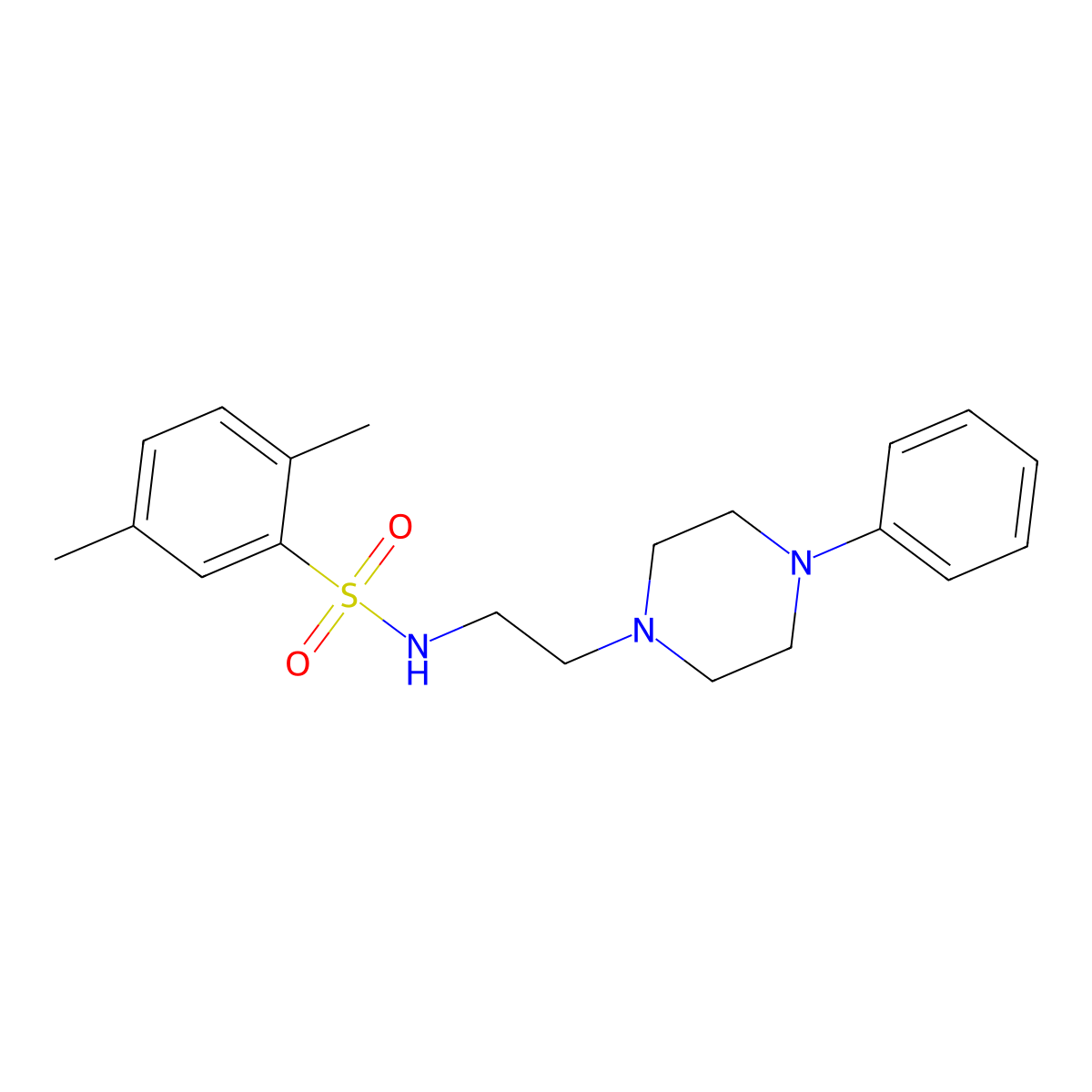 2,5-dimethyl-N-(2-(4-phenylpiperazin-1-yl)ethyl)benzenesulfonamide molecular structure, CAS 1049388-16-0