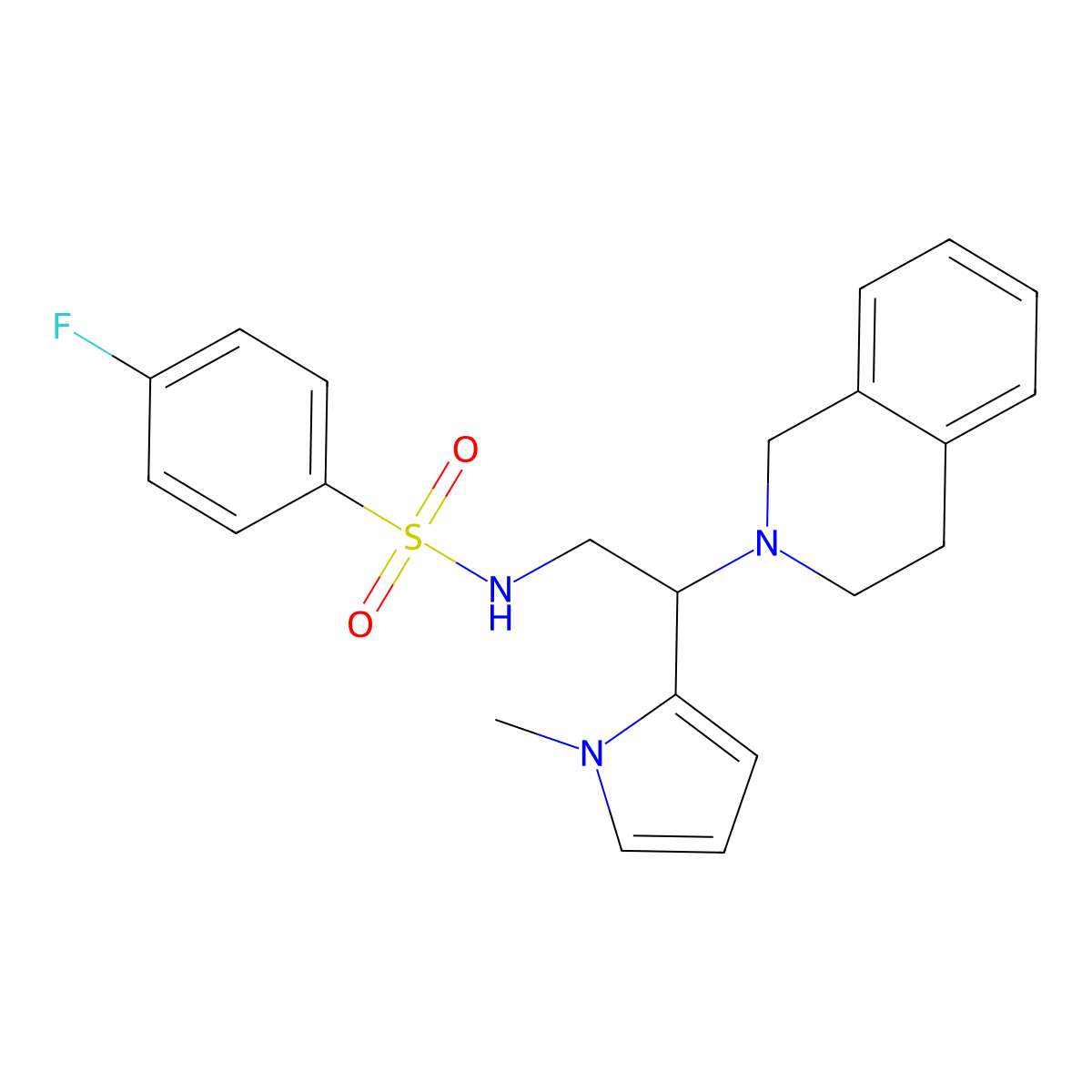 N-(2-(3,4-dihydroisoquinolin-2(1H)-yl)-2-(1-methyl-1H-pyrrol-2-yl)ethyl)-4-fluorobenzenesulfonamide molecular structure, CAS 1049389-08-3