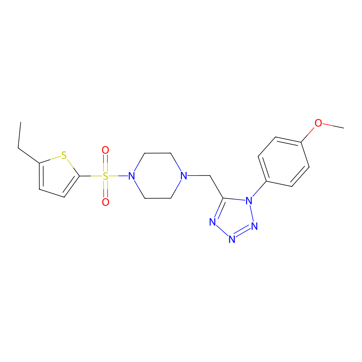 1-((5-ethylthiophen-2-yl)sulfonyl)-4-((1-(4-methoxyphenyl)-1H-tetrazol-5-yl)methyl)piperazine molecular structure, CAS 1049389-27-6