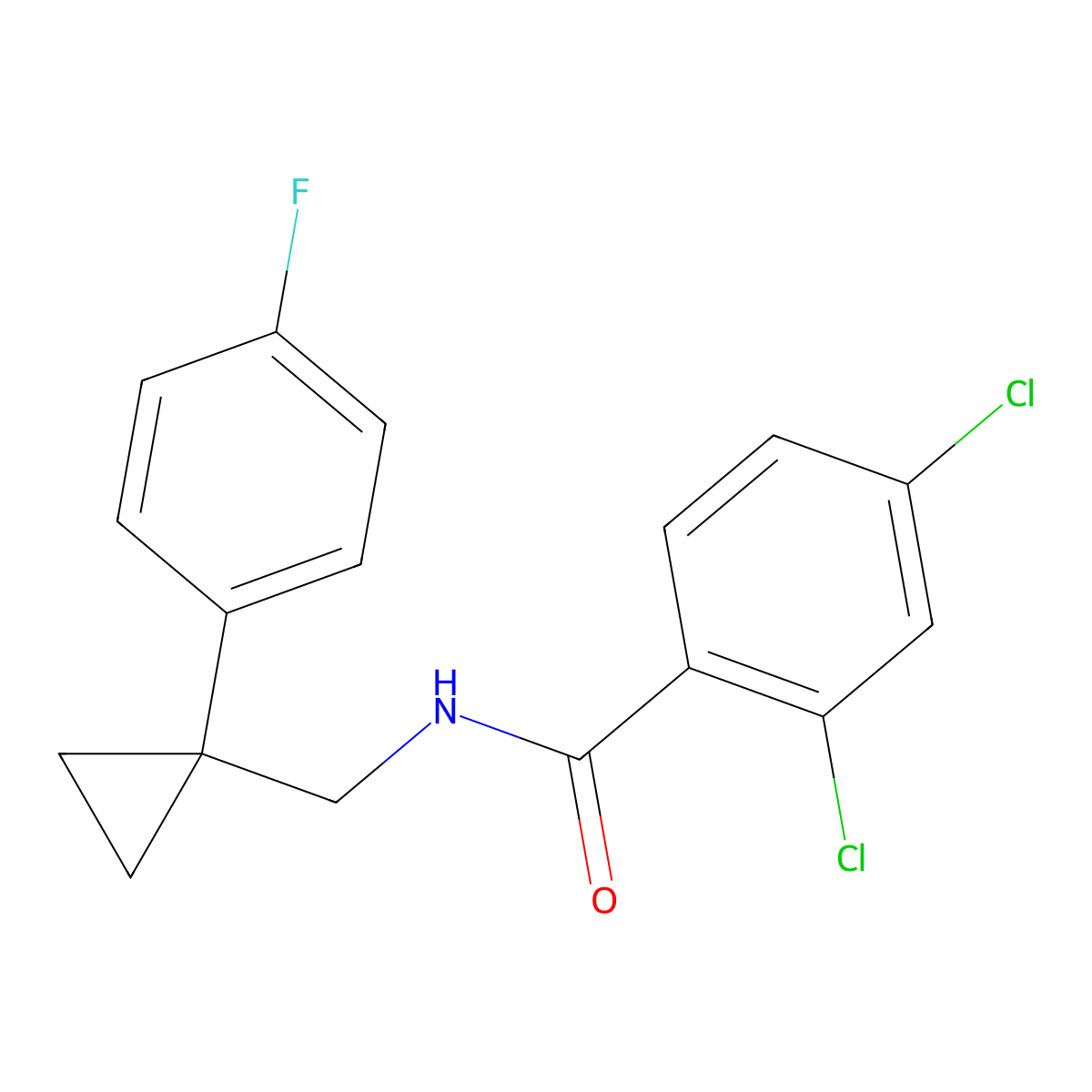 2,4-dichloro-N-((1-(4-fluorophenyl)cyclopropyl)methyl)benzamide molecular structure, CAS 1049389-44-7