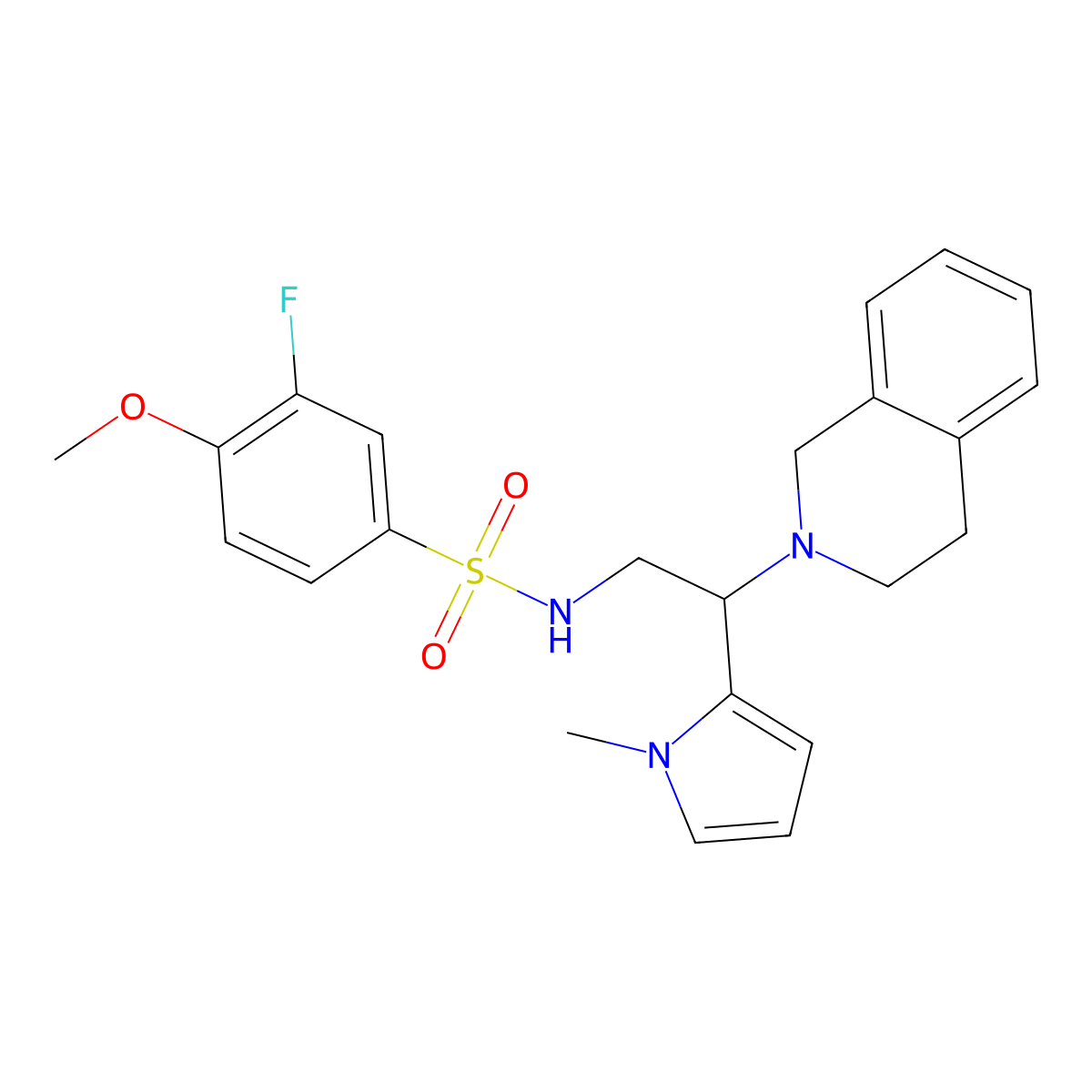 N-(2-(3,4-dihydroisoquinolin-2(1H)-yl)-2-(1-methyl-1H-pyrrol-2-yl)ethyl)-3-fluoro-4-methoxybenzenesulfonamide molecular structure, CAS 1049389-64-1