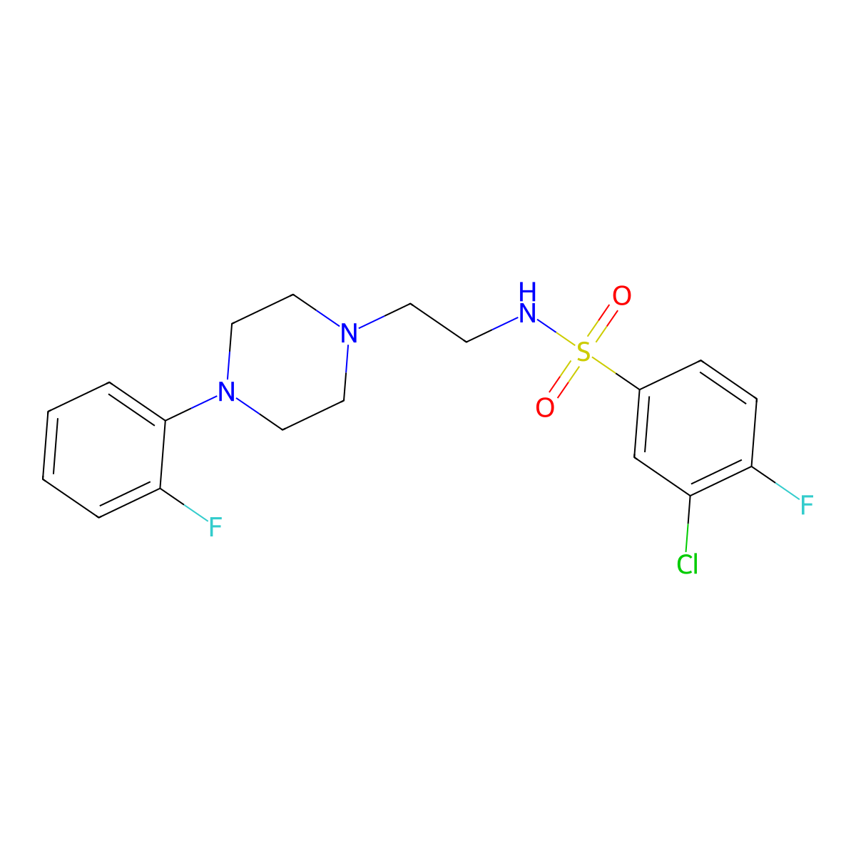 3-chloro-4-fluoro-N-(2-(4-(2-fluorophenyl)piperazin-1-yl)ethyl)benzenesulfonamide molecular structure, CAS 1049391-46-9