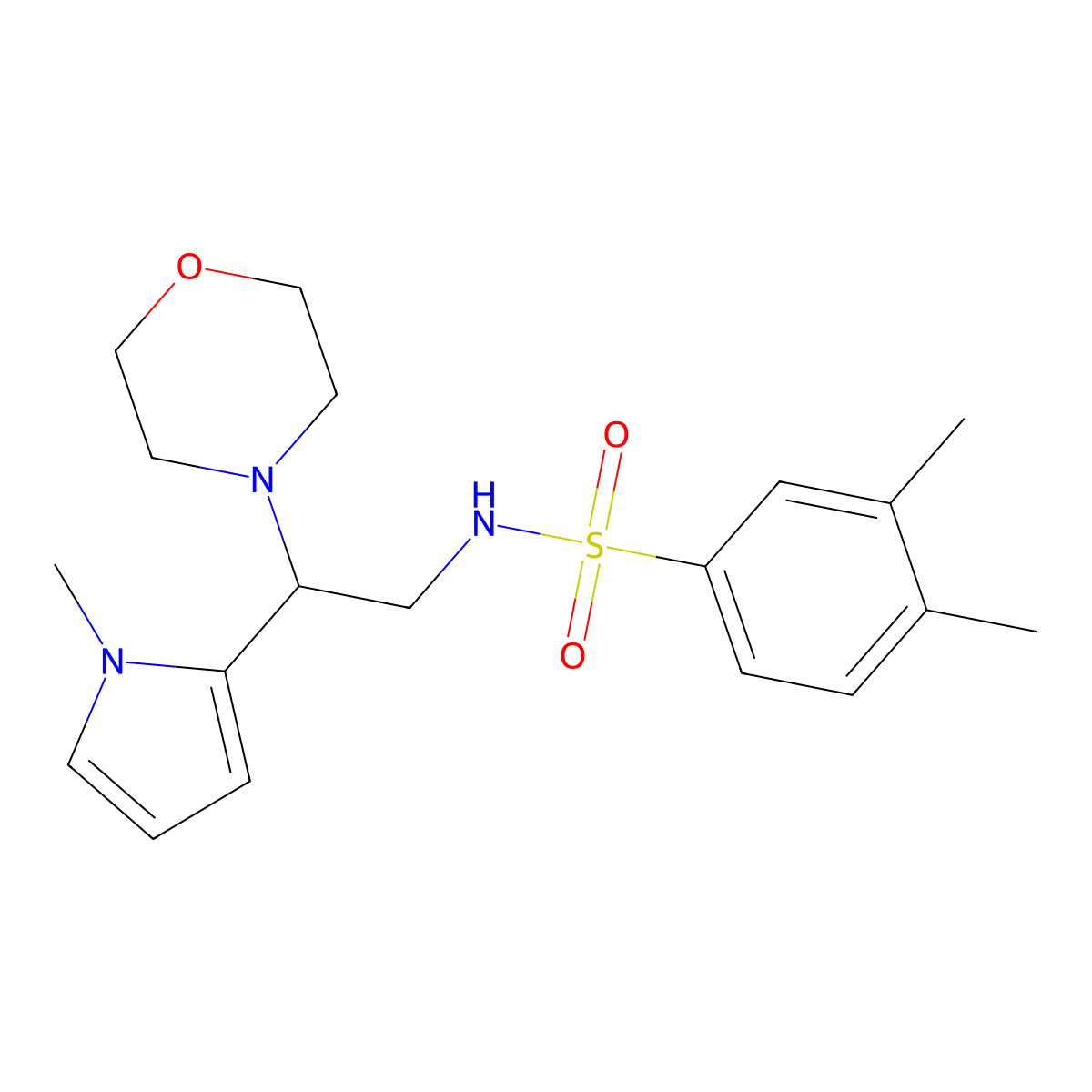3,4-dimethyl-N-(2-(1-methyl-1H-pyrrol-2-yl)-2-morpholinoethyl)benzenesulfonamide molecular structure, CAS 1049391-65-2