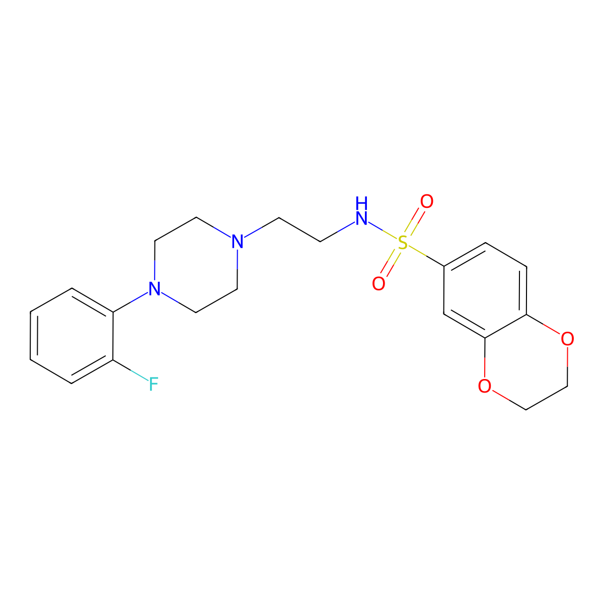 N-(2-(4-(2-fluorophenyl)piperazin-1-yl)ethyl)-2,3-dihydrobenzo[b][1,4]dioxine-6-sulfonamide molecular structure, CAS 1049391-70-9