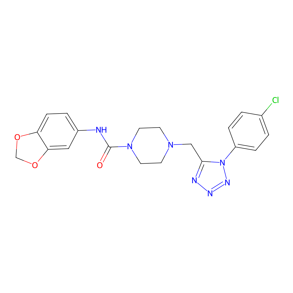 N-(benzo[d][1,3]dioxol-5-yl)-4-((1-(4-chlorophenyl)-1H-tetrazol-5-yl)methyl)piperazine-1-carboxamide molecular structure, CAS 1049391-72-1