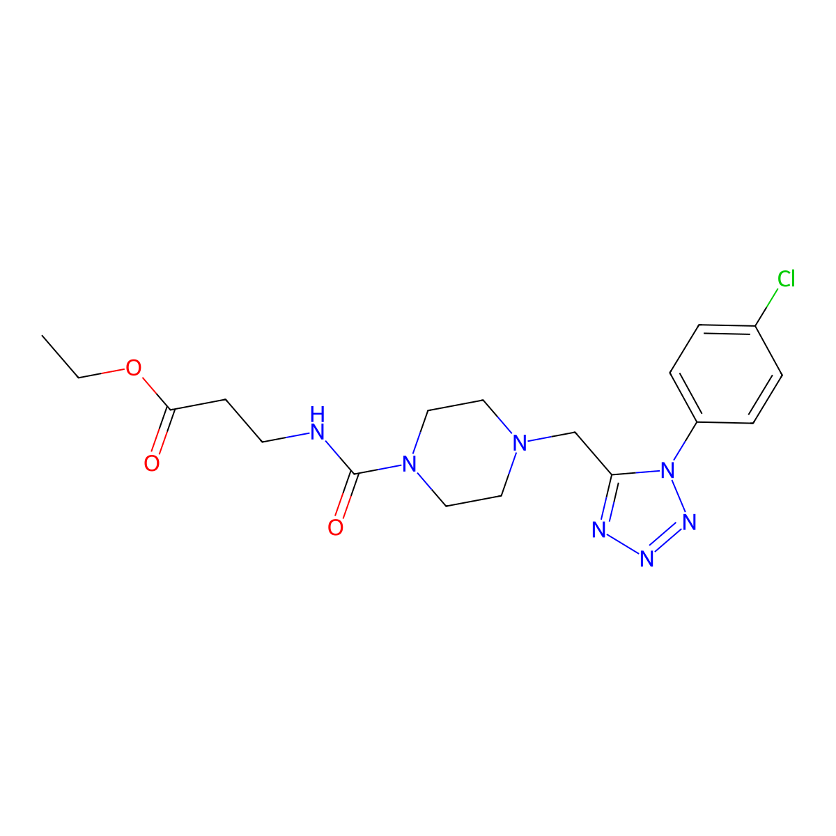 ethyl 3-(4-((1-(4-chlorophenyl)-1H-tetrazol-5-yl)methyl)piperazine-1-carboxamido)propanoate molecular structure, CAS 1049391-88-9