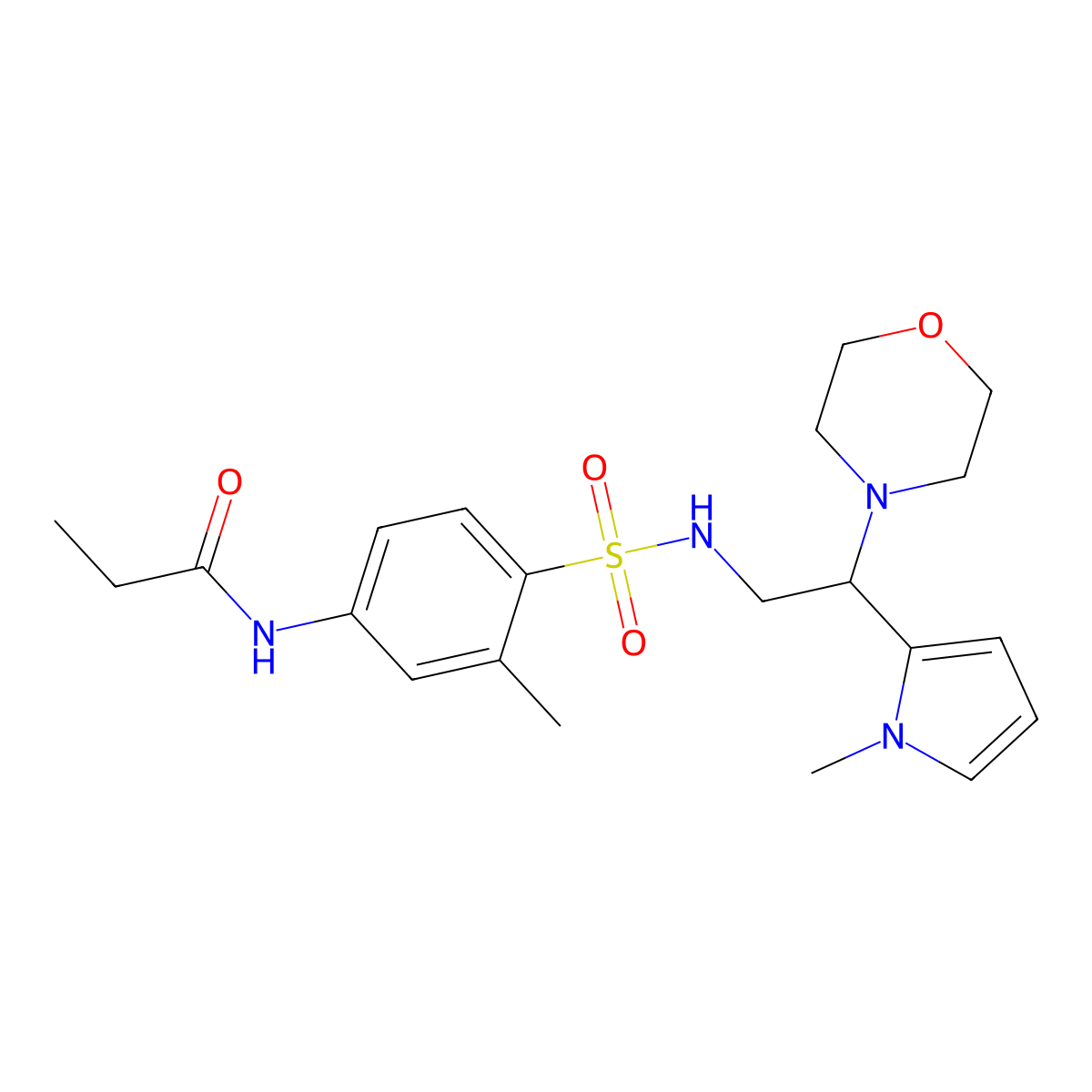 N-(3-methyl-4-(N-(2-(1-methyl-1H-pyrrol-2-yl)-2-morpholinoethyl)sulfamoyl)phenyl)propionamide molecular structure, CAS 1049392-40-6