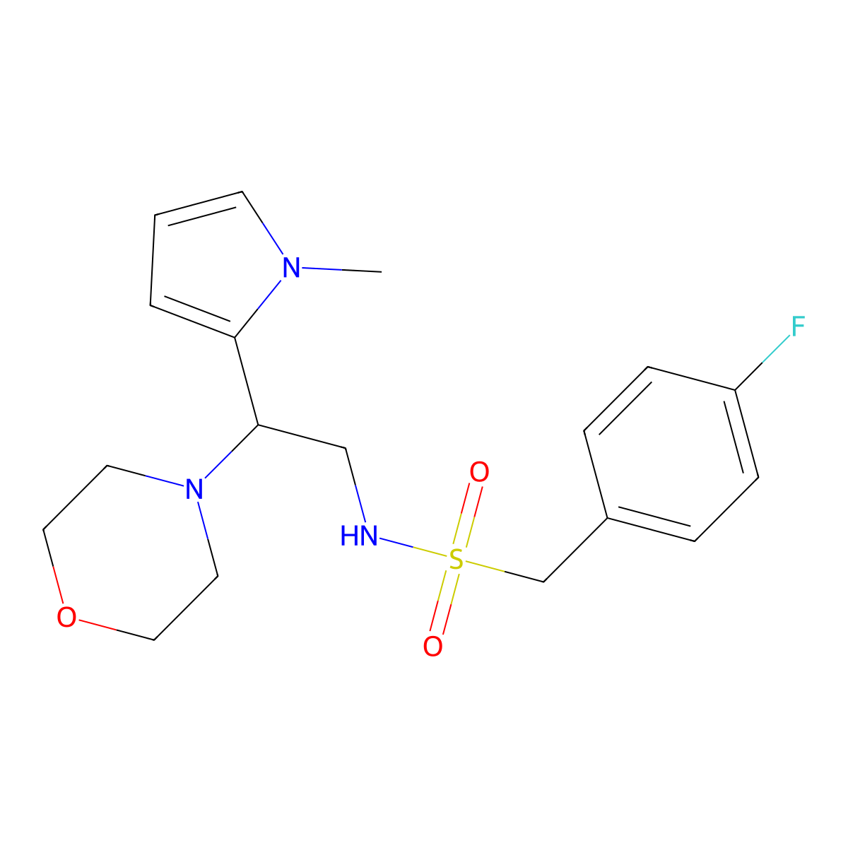 1-(4-fluorophenyl)-N-(2-(1-methyl-1H-pyrrol-2-yl)-2-morpholinoethyl)methanesulfonamide molecular structure, CAS 1049392-88-2