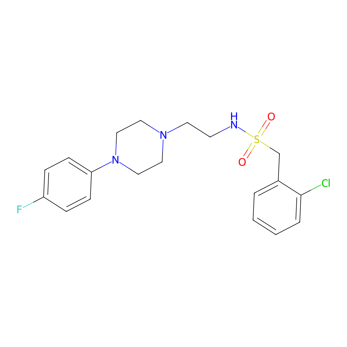 1-(2-chlorophenyl)-N-(2-(4-(4-fluorophenyl)piperazin-1-yl)ethyl)methanesulfonamide molecular structure, CAS 1049393-17-0