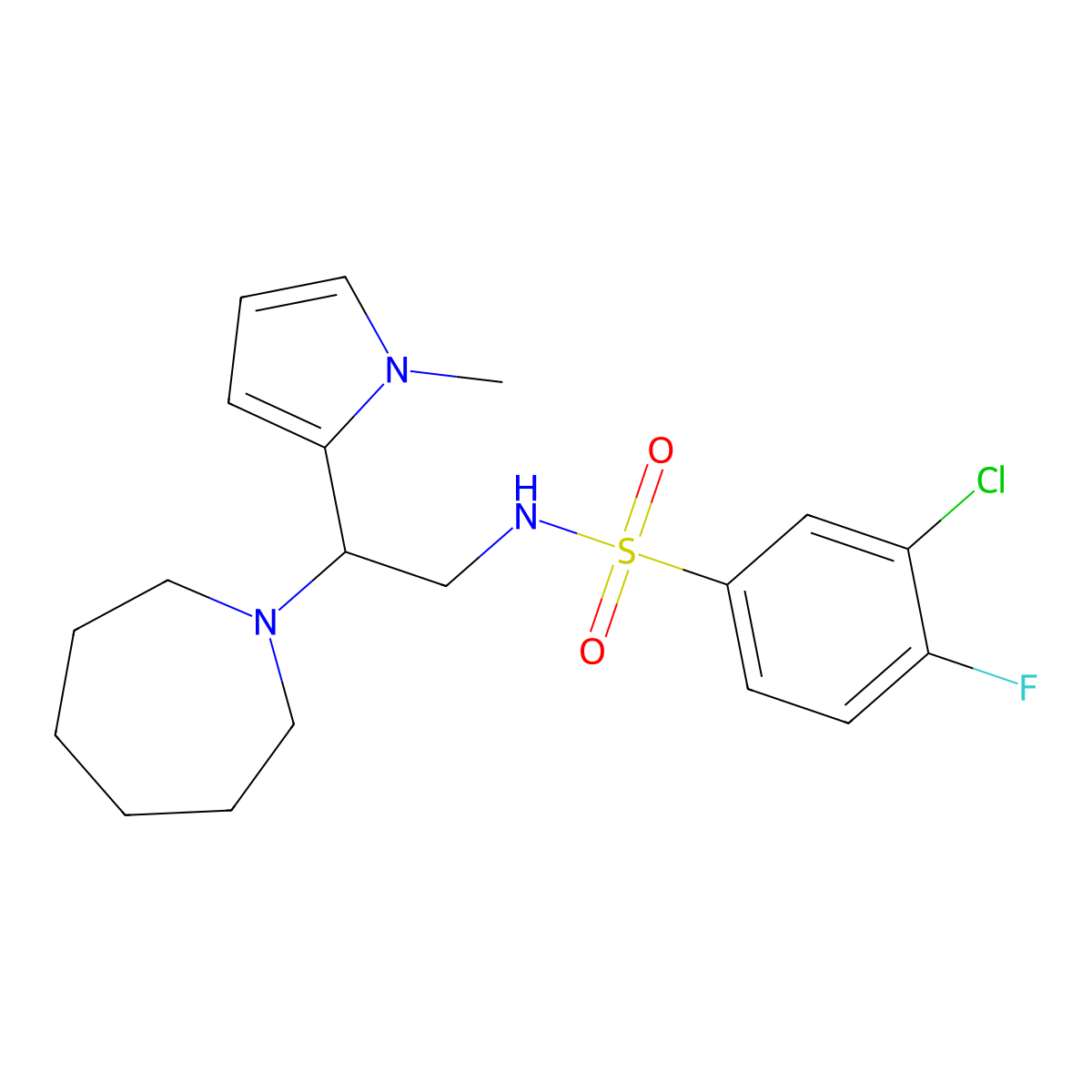 N-(2-(azepan-1-yl)-2-(1-methyl-1H-pyrrol-2-yl)ethyl)-3-chloro-4-fluorobenzenesulfonamide molecular structure, CAS 1049393-52-3