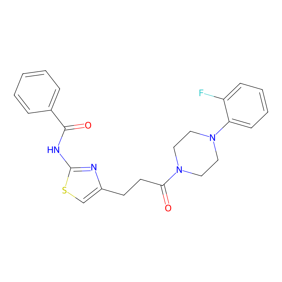 N-(4-(3-(4-(2-fluorophenyl)piperazin-1-yl)-3-oxopropyl)thiazol-2-yl)benzamide molecular structure, CAS 1049396-34-0