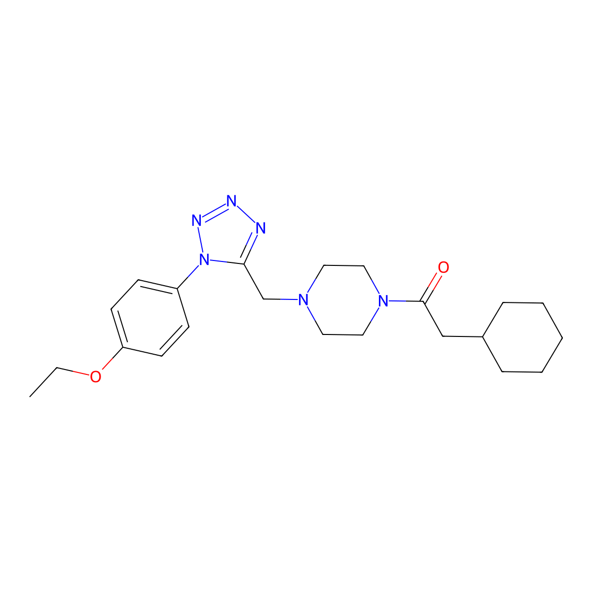 2-cyclohexyl-1-(4-((1-(4-ethoxyphenyl)-1H-tetrazol-5-yl)methyl)piperazin-1-yl)ethanone molecular structure, CAS 1049401-71-9