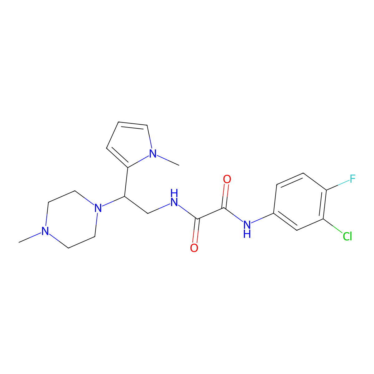 N1-(3-chloro-4-fluorophenyl)-N2-(2-(1-methyl-1H-pyrrol-2-yl)-2-(4-methylpiperazin-1-yl)ethyl)oxalamide molecular structure, CAS 1049403-75-9