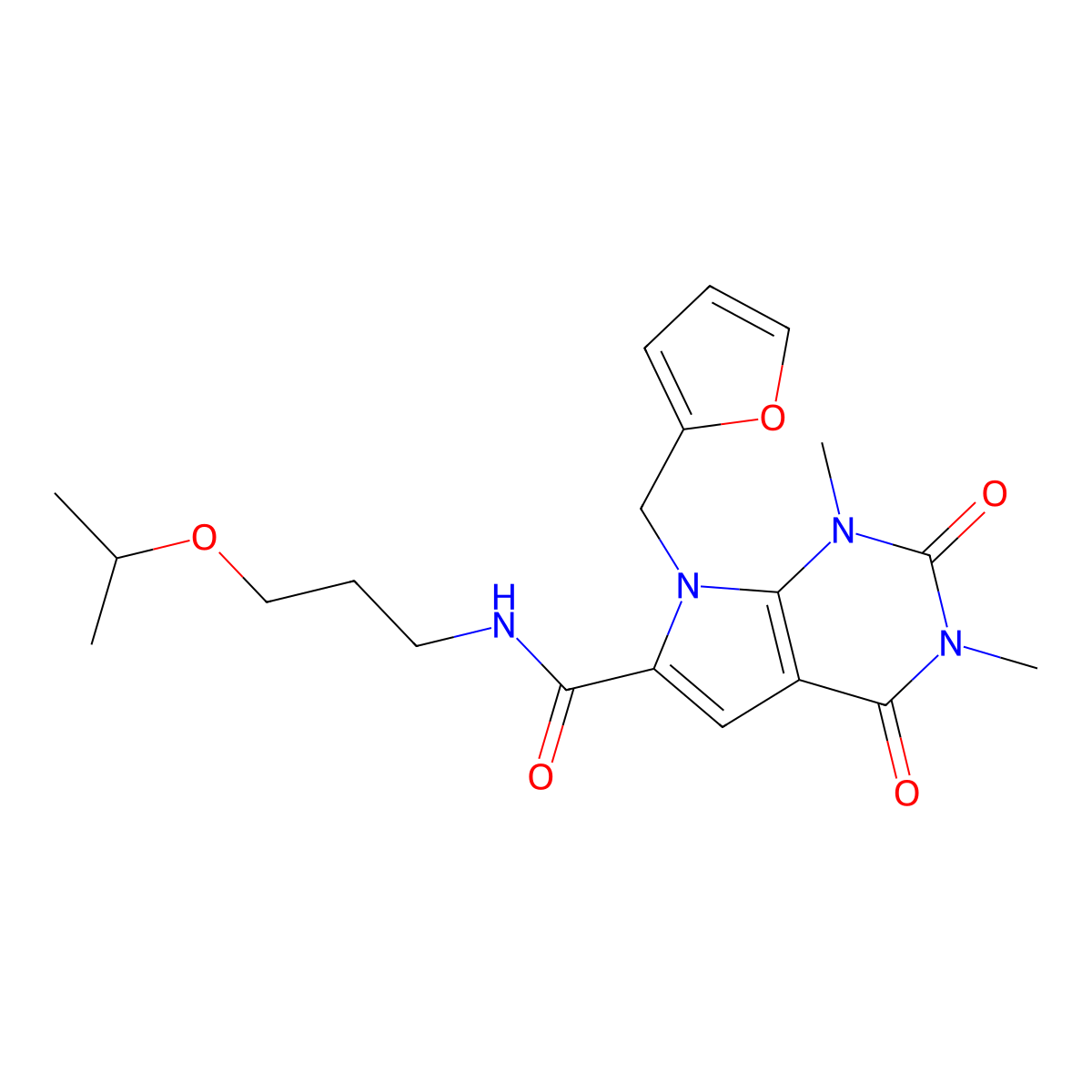 7-(furan-2-ylmethyl)-1,3-dimethyl-2,4-dioxo-N-[3-(propan-2-yloxy)propyl]-2,3,4,7-tetrahydro-1H-pyrrolo[2,3-d]pyrimidine-6-carboxamide molecular structure, CAS 1049404-45-6