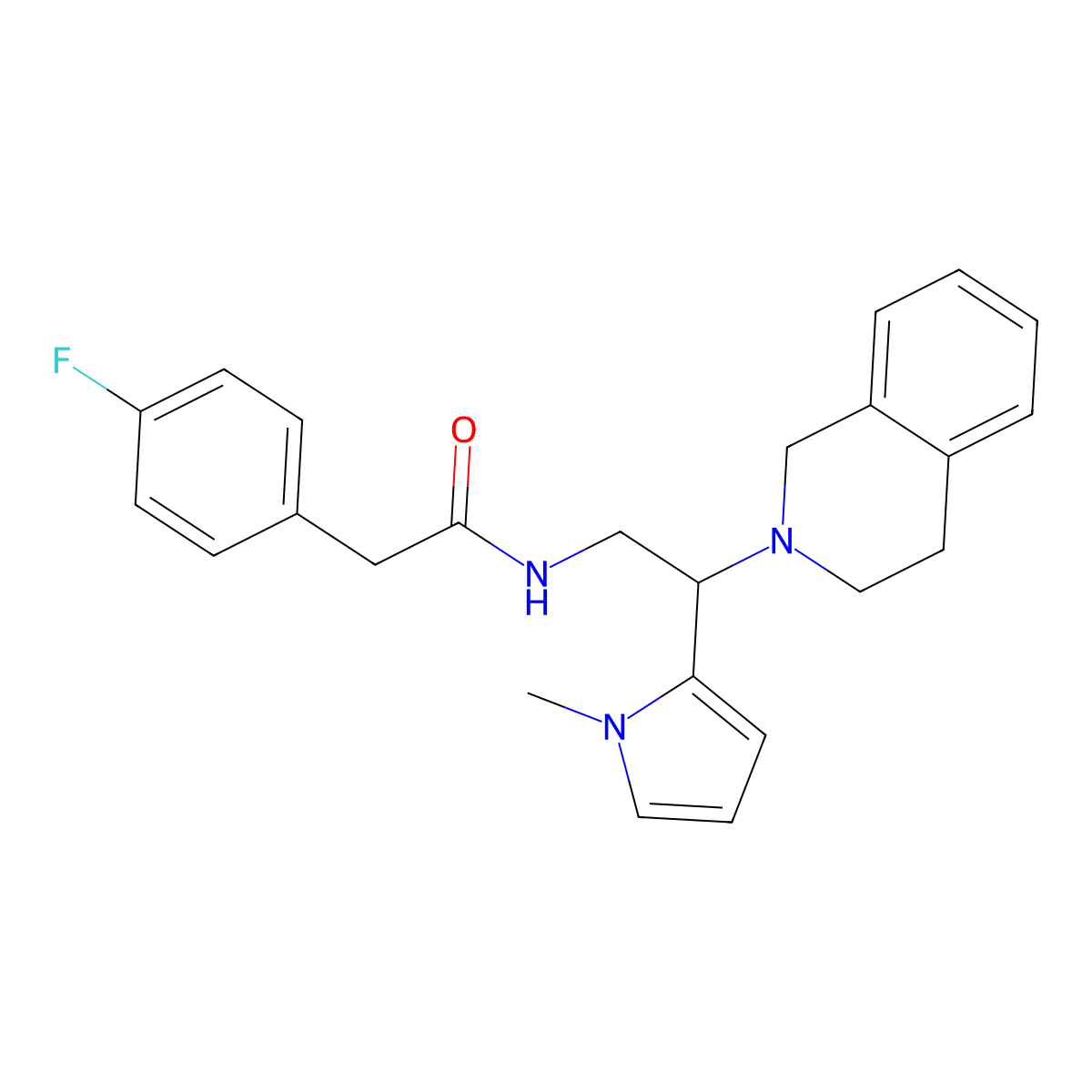 N-(2-(3,4-dihydroisoquinolin-2(1H)-yl)-2-(1-methyl-1H-pyrrol-2-yl)ethyl)-2-(4-fluorophenyl)acetamide molecular structure, CAS 1049405-19-7