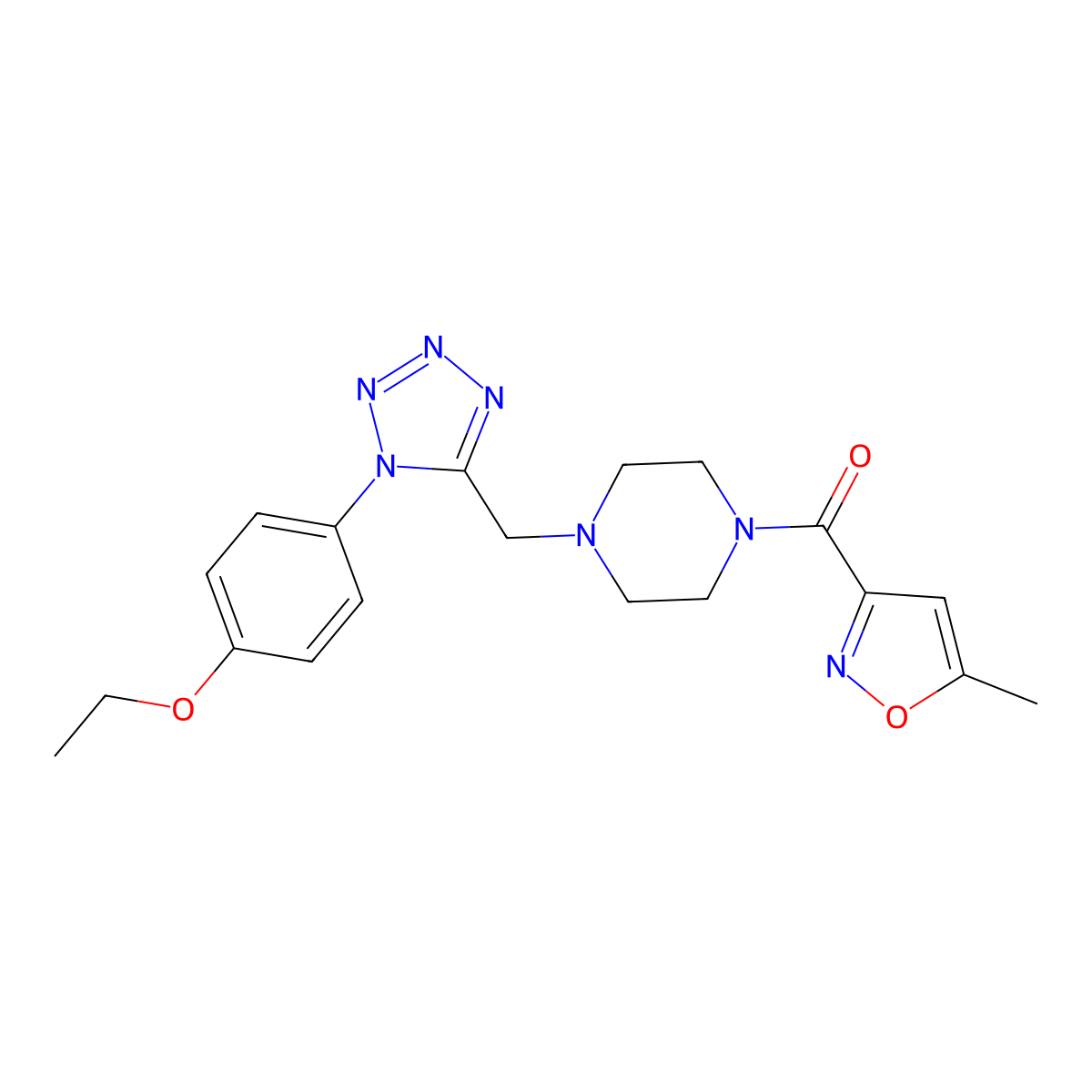 (4-((1-(4-ethoxyphenyl)-1H-tetrazol-5-yl)methyl)piperazin-1-yl)(5-methylisoxazol-3-yl)methanone molecular structure, CAS 1049405-58-4