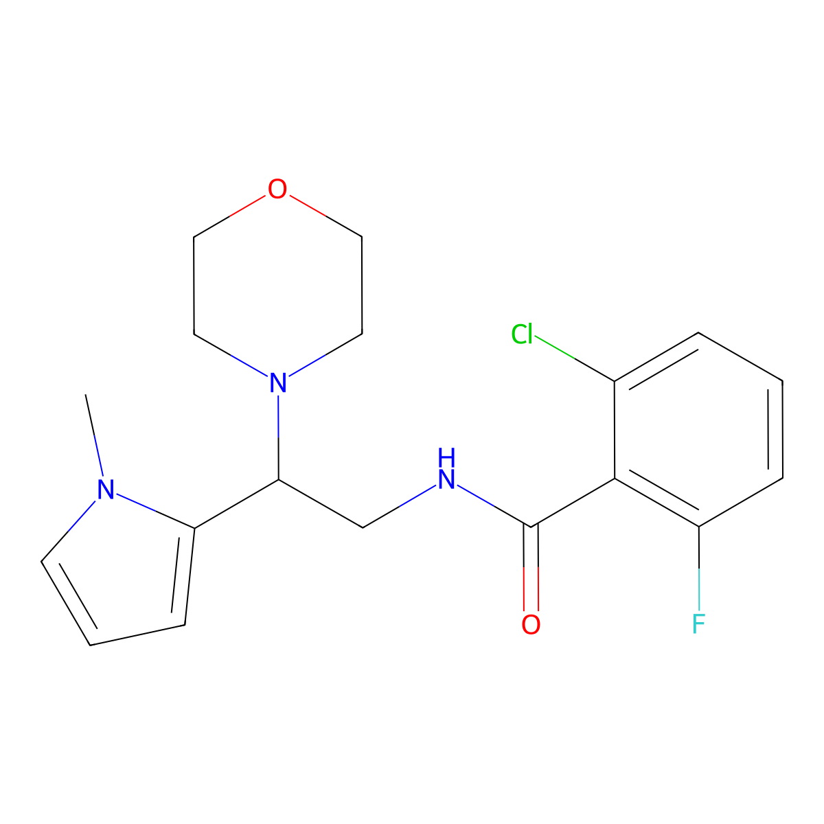 2-chloro-6-fluoro-N-(2-(1-methyl-1H-pyrrol-2-yl)-2-morpholinoethyl)benzamide molecular structure, CAS 1049407-55-7