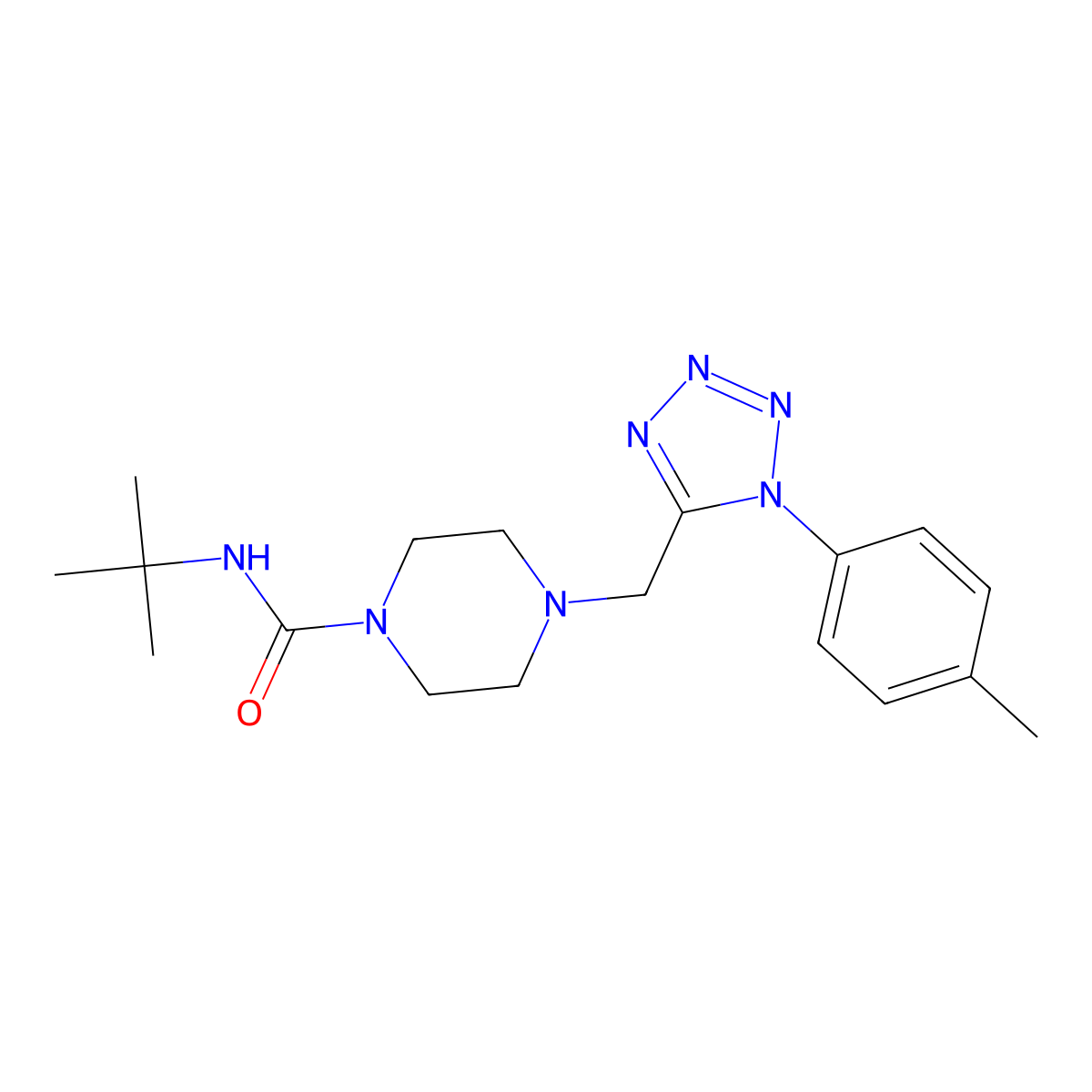 N-(tert-butyl)-4-((1-(p-tolyl)-1H-tetrazol-5-yl)methyl)piperazine-1-carboxamide molecular structure, CAS 1049409-46-2