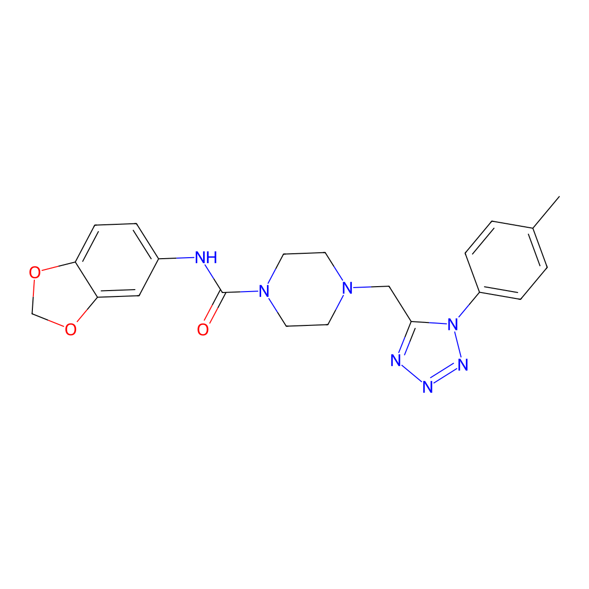 N-(benzo[d][1,3]dioxol-5-yl)-4-((1-(p-tolyl)-1H-tetrazol-5-yl)methyl)piperazine-1-carboxamide molecular structure, CAS 1049409-88-2