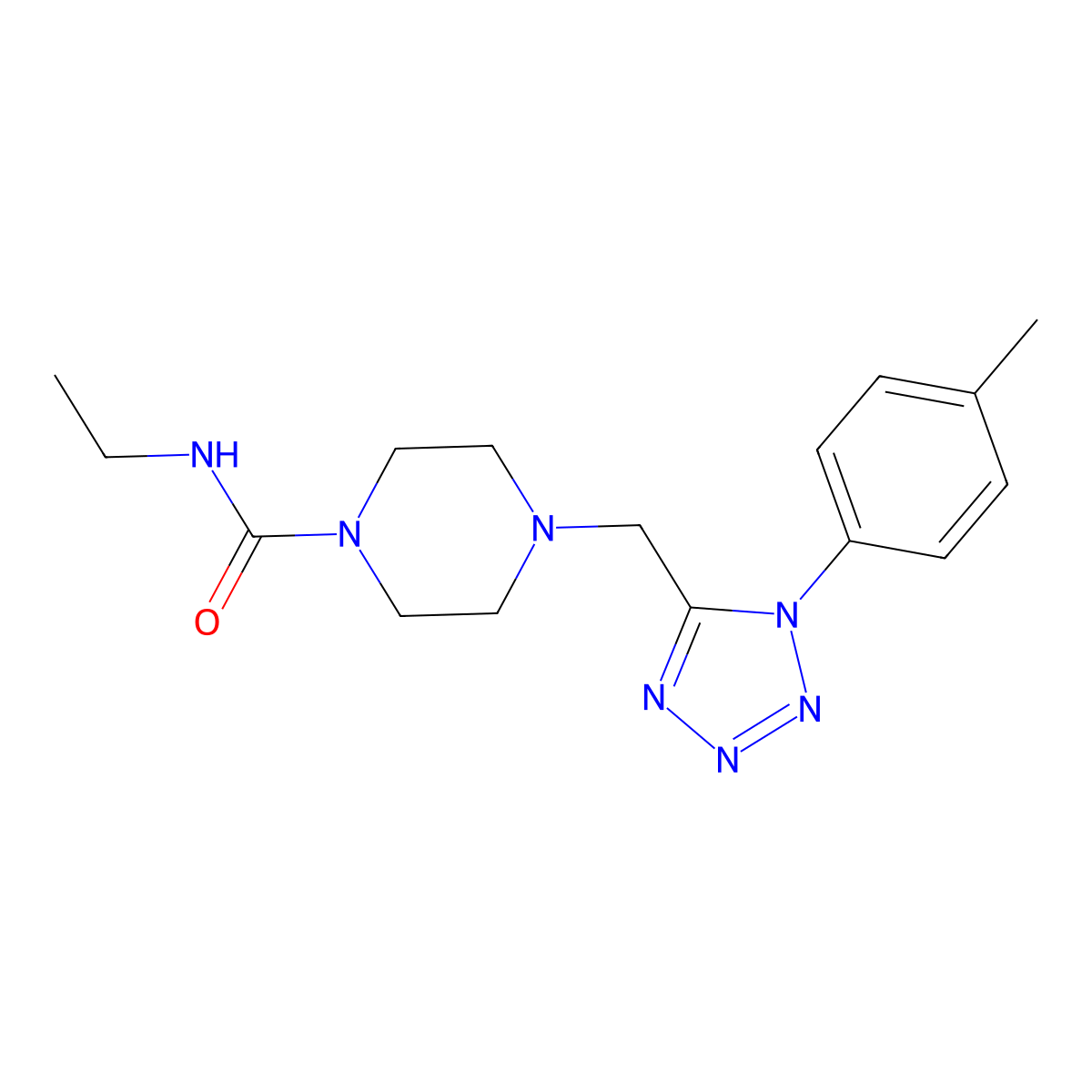 N-ethyl-4-((1-(p-tolyl)-1H-tetrazol-5-yl)methyl)piperazine-1-carboxamide molecular structure, CAS 1049410-64-1