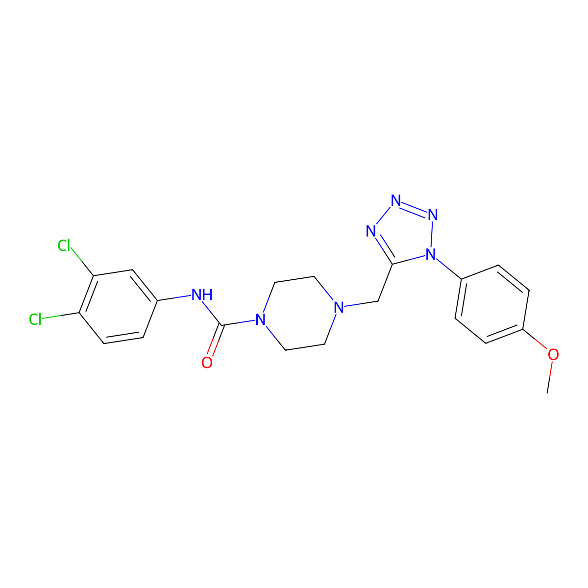 N-(3,4-dichlorophenyl)-4-((1-(4-methoxyphenyl)-1H-tetrazol-5-yl)methyl)piperazine-1-carboxamide molecular structure, CAS 1049411-71-3