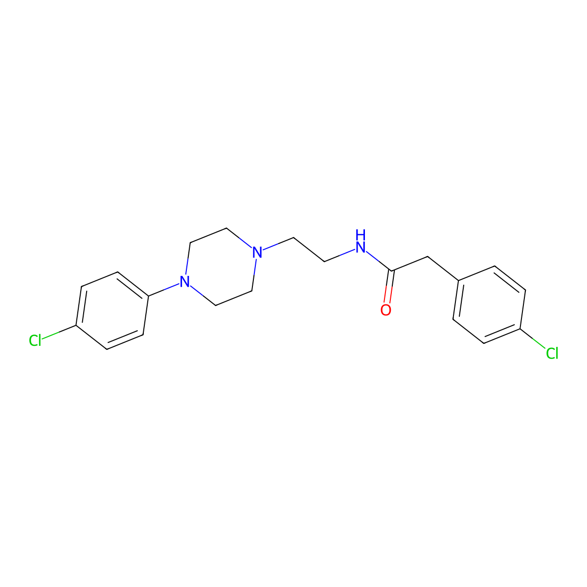 2-(4-chlorophenyl)-N-(2-(4-(4-chlorophenyl)piperazin-1-yl)ethyl)acetamide molecular structure, CAS 1049414-81-4