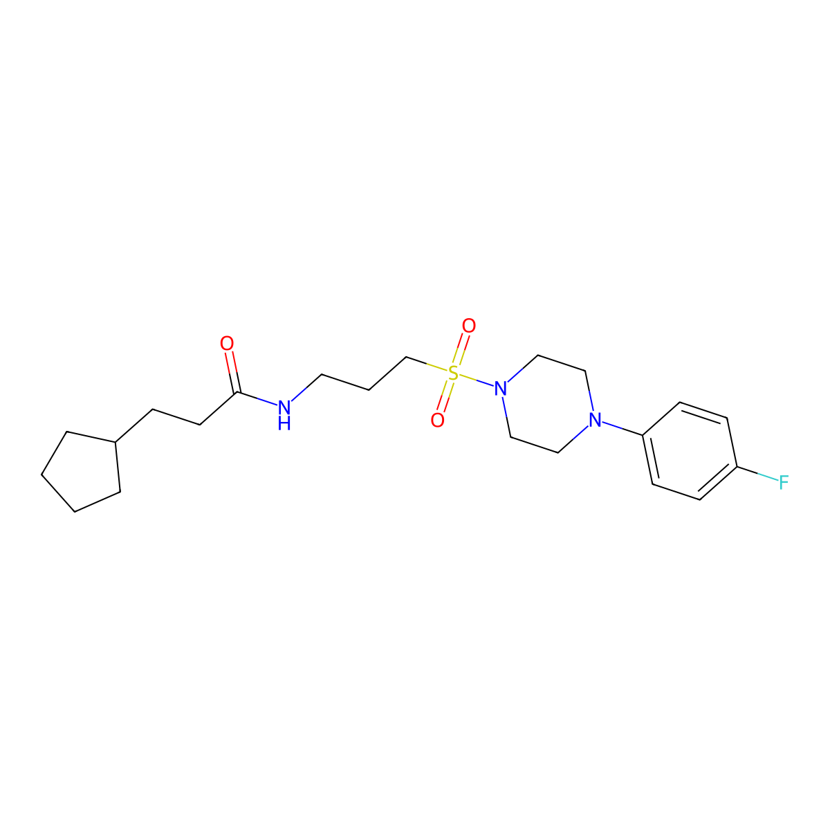 3-cyclopentyl-N-(3-((4-(4-fluorophenyl)piperazin-1-yl)sulfonyl)propyl)propanamide molecular structure, CAS 1049415-65-7