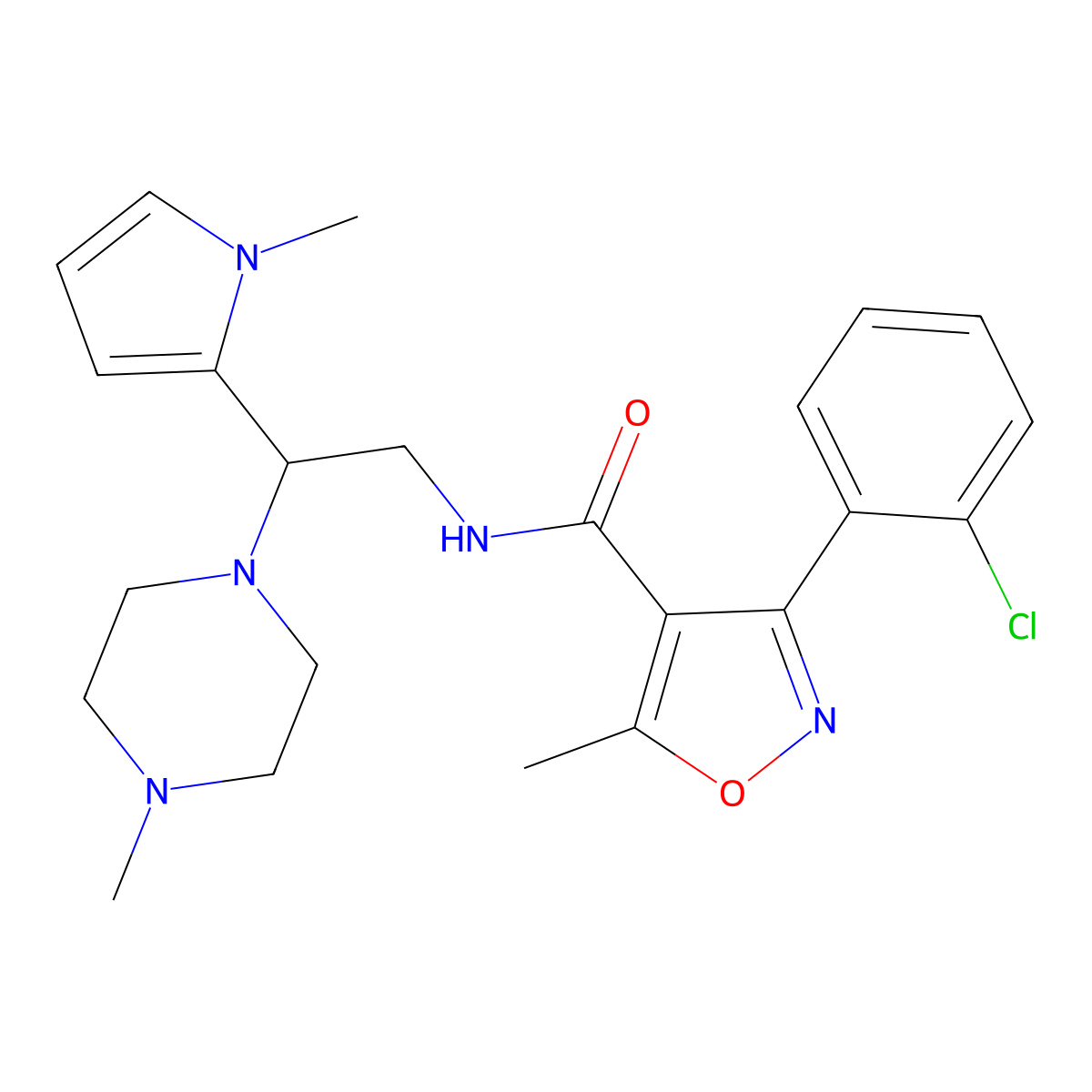 3-(2-chlorophenyl)-5-methyl-N-(2-(1-methyl-1H-pyrrol-2-yl)-2-(4-methylpiperazin-1-yl)ethyl)isoxazole-4-carboxamide molecular structure, CAS 1049415-78-2