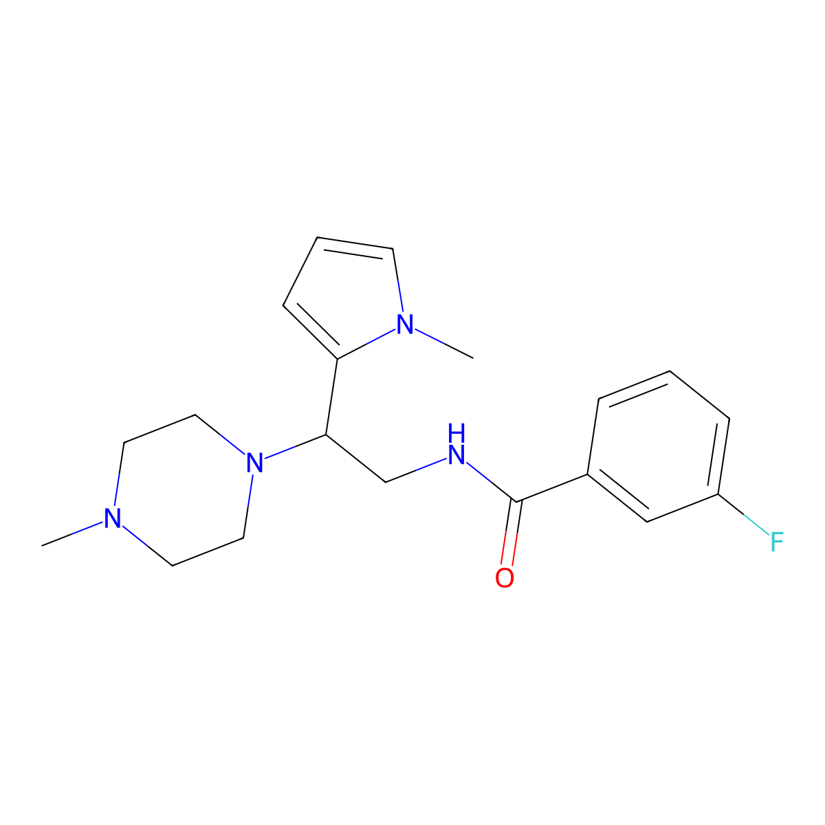 3-fluoro-N-(2-(1-methyl-1H-pyrrol-2-yl)-2-(4-methylpiperazin-1-yl)ethyl)benzamide molecular structure, CAS 1049416-12-7