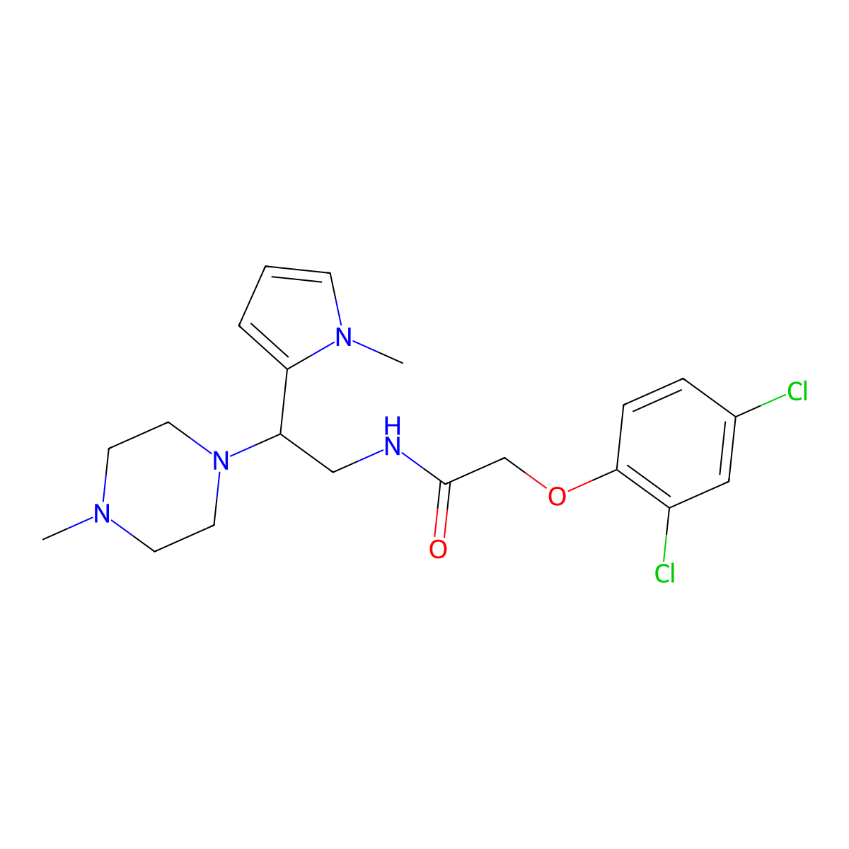 2-(2,4-dichlorophenoxy)-N-[2-(1-methyl-1H-pyrrol-2-yl)-2-(4-methylpiperazin-1-yl)ethyl]acetamide molecular structure, CAS 1049416-96-7