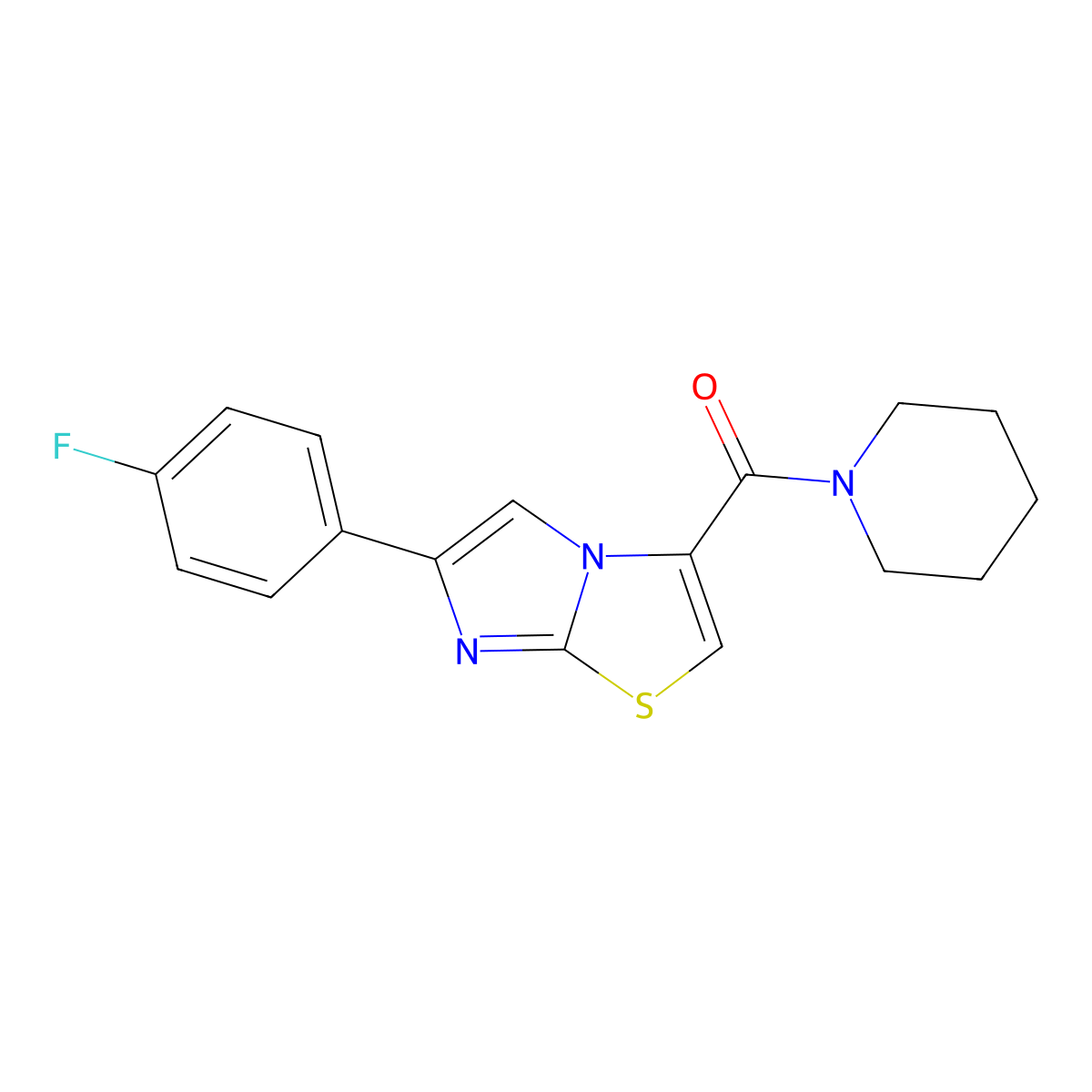 (6-(4-Fluorophenyl)imidazo[2,1-b]thiazol-3-yl)(piperidin-1-yl)methanone molecular structure, CAS 1049416-98-9