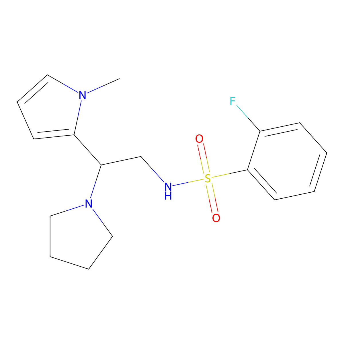 2-fluoro-N-(2-(1-methyl-1H-pyrrol-2-yl)-2-(pyrrolidin-1-yl)ethyl)benzenesulfonamide molecular structure, CAS 1049417-51-7