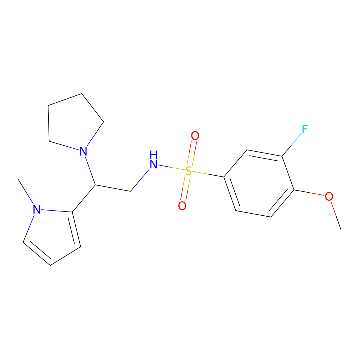 3-fluoro-4-methoxy-N-(2-(1-methyl-1H-pyrrol-2-yl)-2-(pyrrolidin-1-yl)ethyl)benzenesulfonamide molecular structure, CAS 1049417-91-5