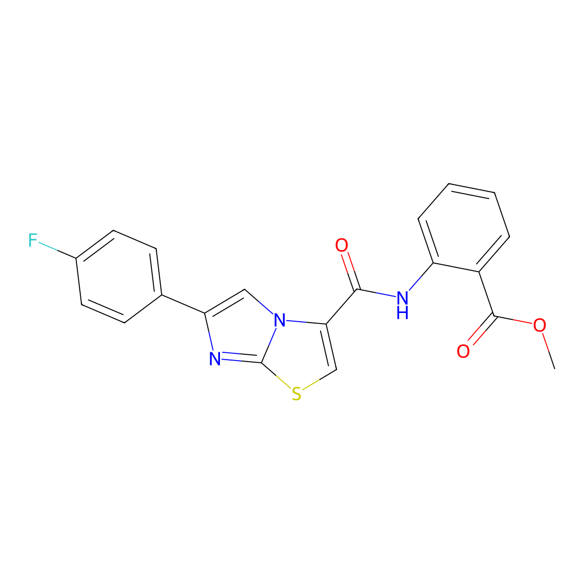 Methyl 2-(6-(4-fluorophenyl)imidazo[2,1-b]thiazole-3-carboxamido)benzoate molecular structure, CAS 1049418-12-3