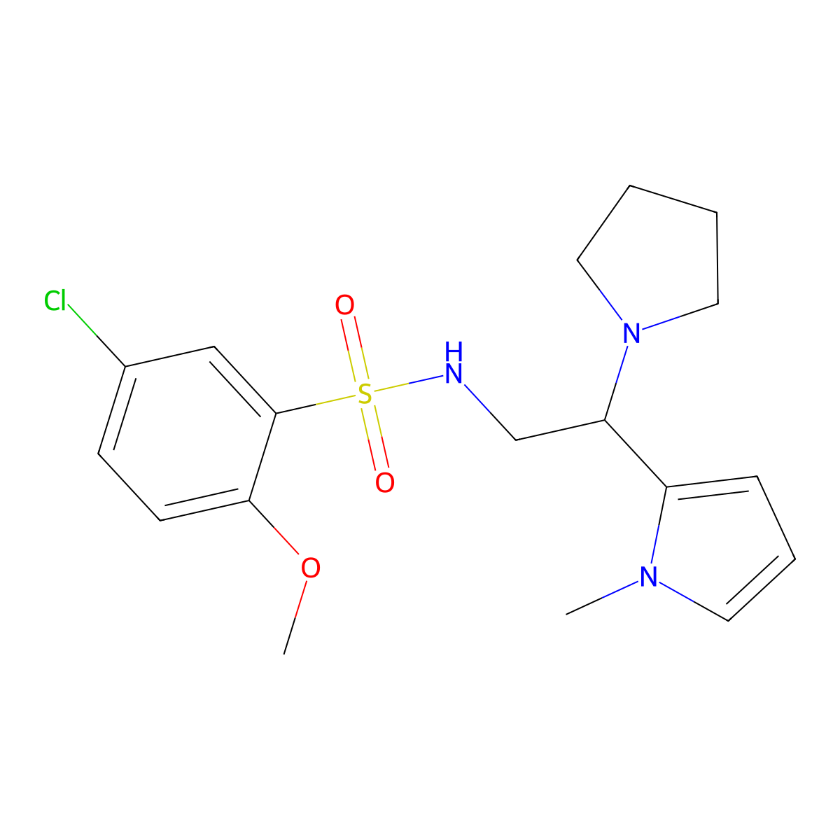 5-chloro-2-methoxy-N-(2-(1-methyl-1H-pyrrol-2-yl)-2-(pyrrolidin-1-yl)ethyl)benzenesulfonamide molecular structure, CAS 1049418-43-0