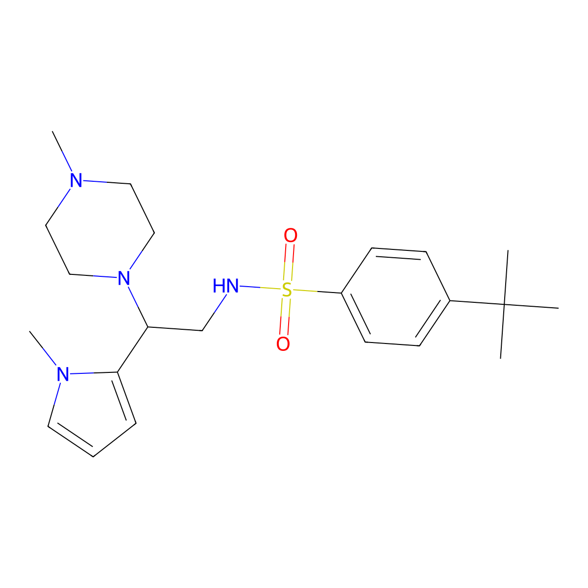 4-(tert-butyl)-N-(2-(1-methyl-1H-pyrrol-2-yl)-2-(4-methylpiperazin-1-yl)ethyl)benzenesulfonamide molecular structure, CAS 1049419-52-4