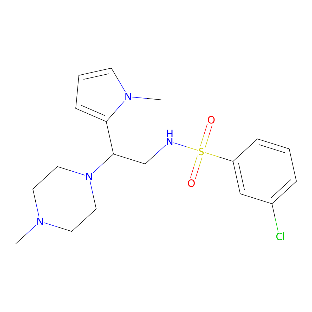 3-chloro-N-(2-(1-methyl-1H-pyrrol-2-yl)-2-(4-methylpiperazin-1-yl)ethyl)benzenesulfonamide molecular structure, CAS 1049419-63-7