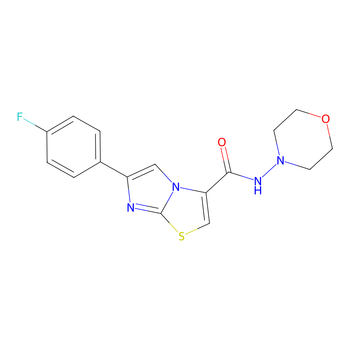 6-(4-fluorophenyl)-N-morpholinoimidazo[2,1-b]thiazole-3-carboxamide molecular structure, CAS 1049419-72-8