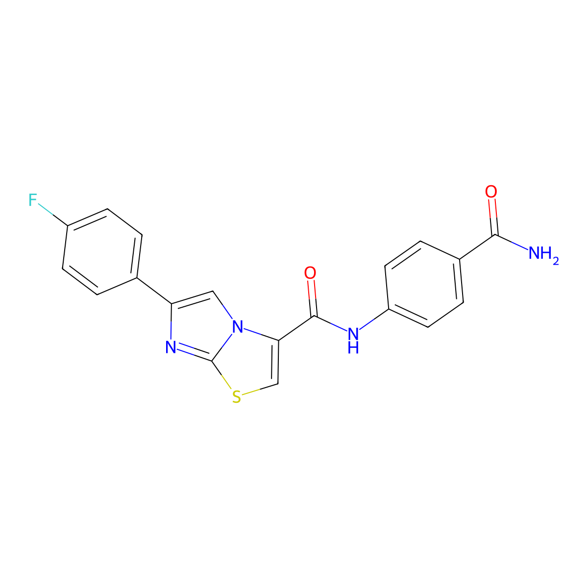 N-(4-carbamoylphenyl)-6-(4-fluorophenyl)imidazo[2,1-b]thiazole-3-carboxamide molecular structure, CAS 1049419-77-3