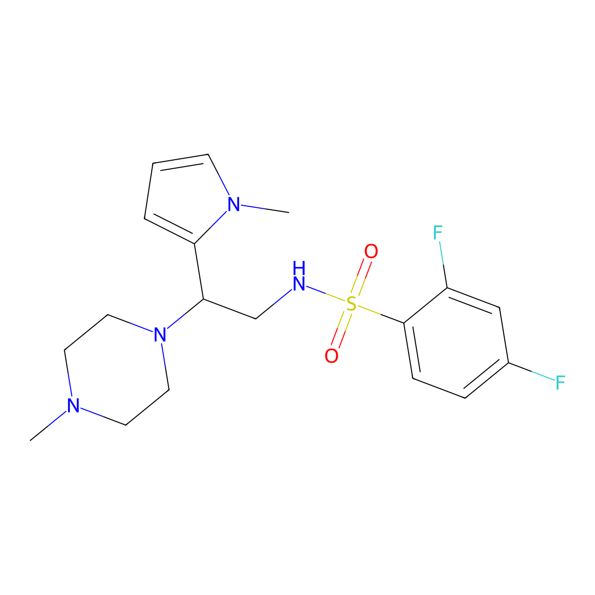 2,4-difluoro-N-(2-(1-methyl-1H-pyrrol-2-yl)-2-(4-methylpiperazin-1-yl)ethyl)benzenesulfonamide molecular structure, CAS 1049420-19-0
