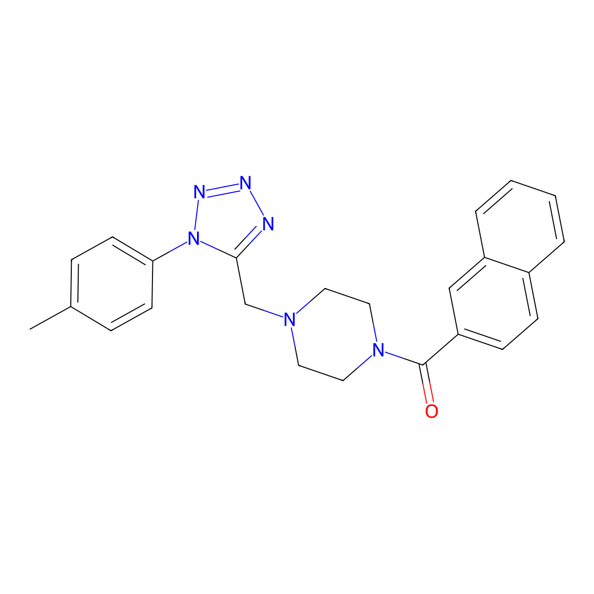 naphthalen-2-yl(4-((1-(p-tolyl)-1H-tetrazol-5-yl)methyl)piperazin-1-yl)methanone molecular structure, CAS 1049422-58-3