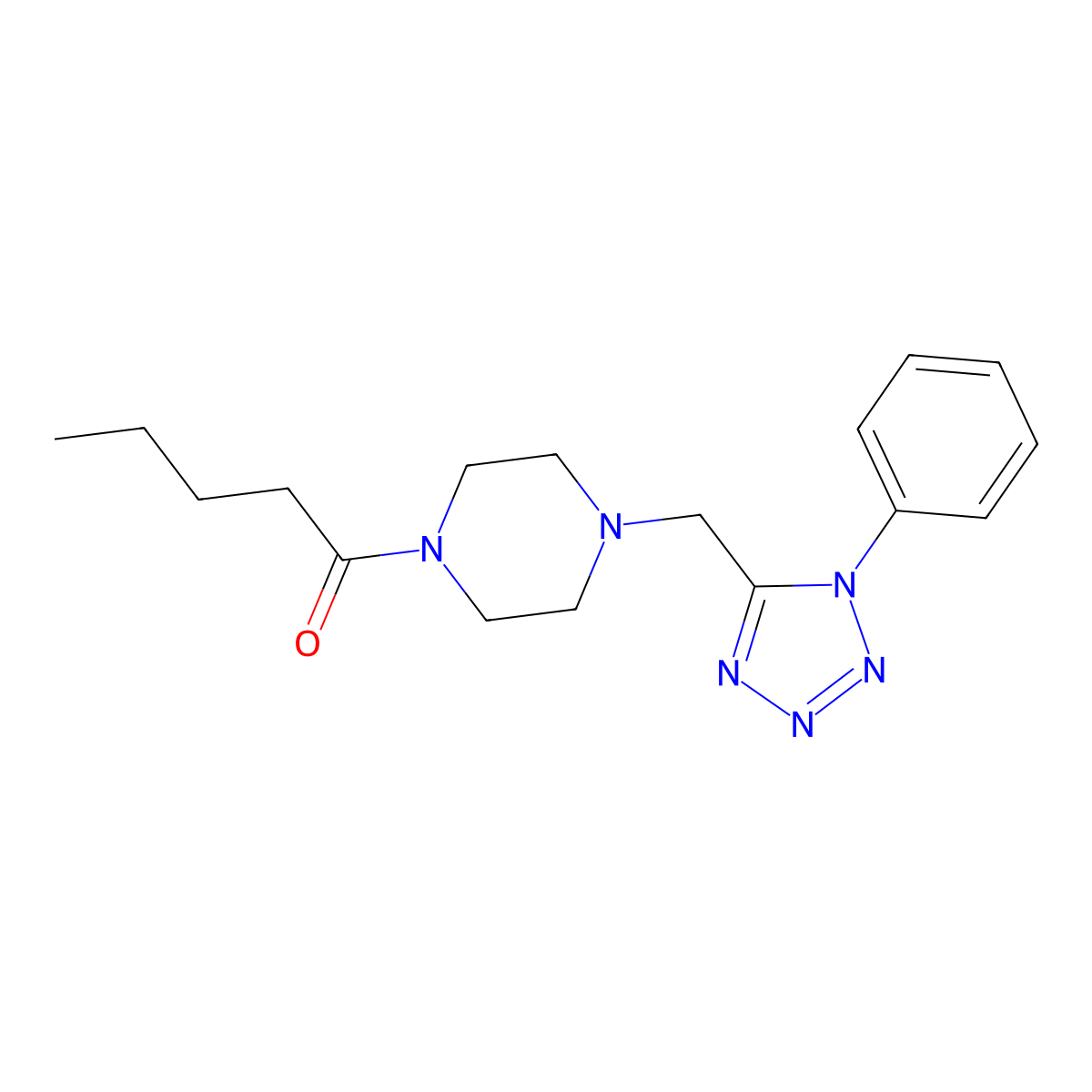 1-(4-((1-phenyl-1H-tetrazol-5-yl)methyl)piperazin-1-yl)pentan-1-one molecular structure, CAS 1049423-13-3
