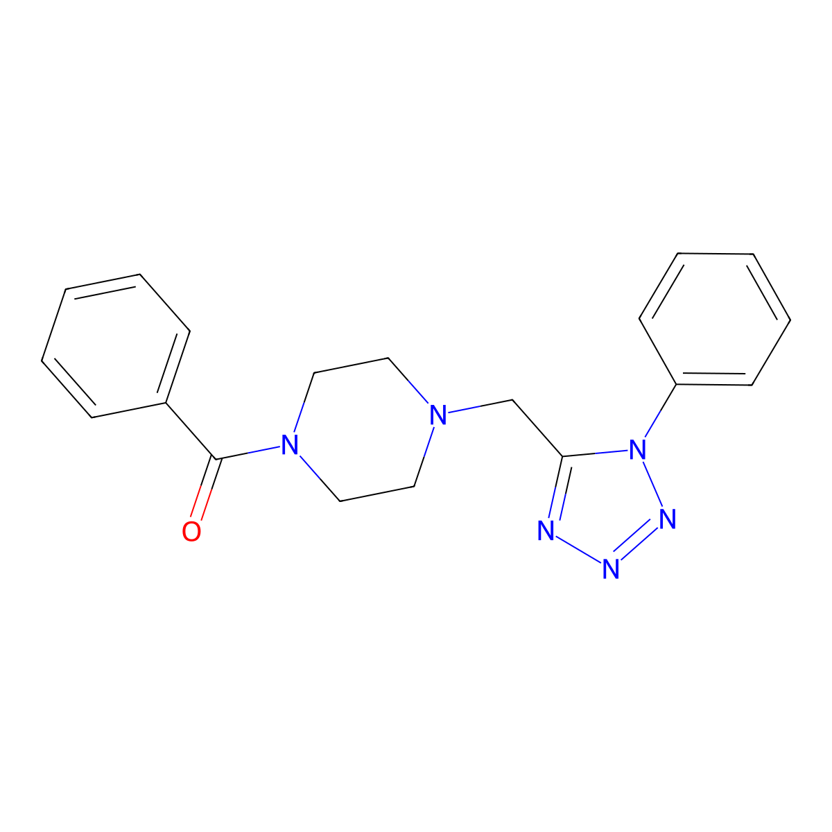 phenyl(4-((1-phenyl-1H-tetrazol-5-yl)methyl)piperazin-1-yl)methanone molecular structure, CAS 1049423-77-9