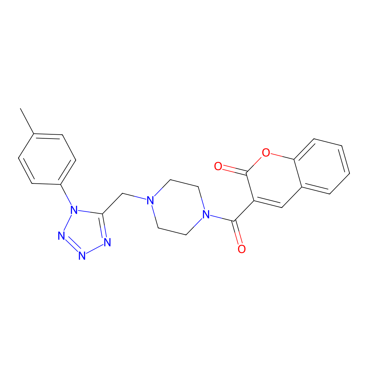 3-(4-((1-(p-tolyl)-1H-tetrazol-5-yl)methyl)piperazine-1-carbonyl)-2H-chromen-2-one molecular structure, CAS 1049424-04-5