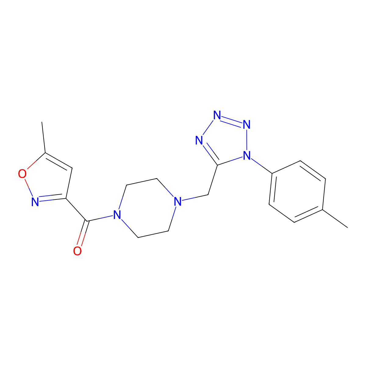 (5-methylisoxazol-3-yl)(4-((1-(p-tolyl)-1H-tetrazol-5-yl)methyl)piperazin-1-yl)methanone molecular structure, CAS 1049425-14-0