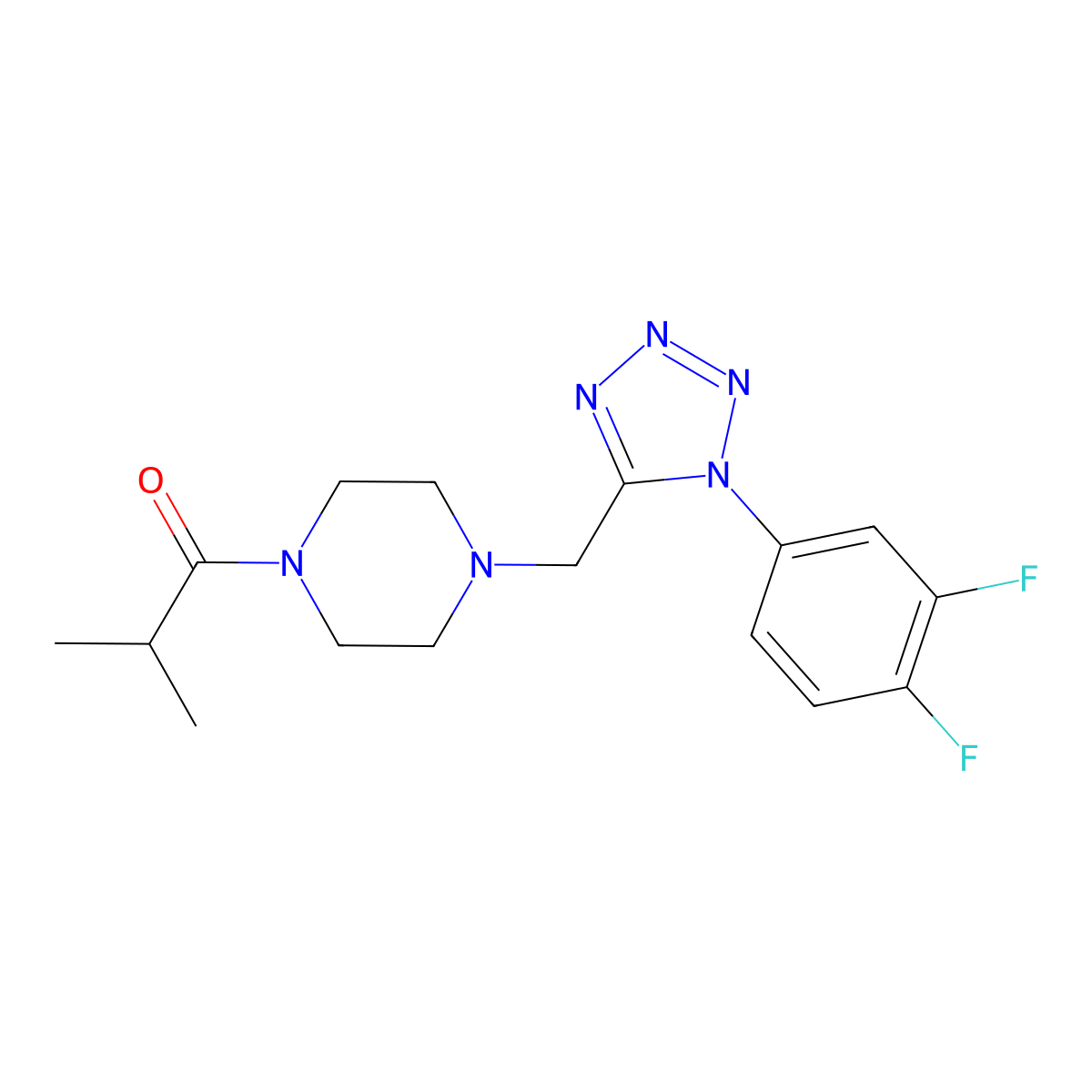 1-(4-((1-(3,4-difluorophenyl)-1H-tetrazol-5-yl)methyl)piperazin-1-yl)-2-methylpropan-1-one molecular structure, CAS 1049425-28-6