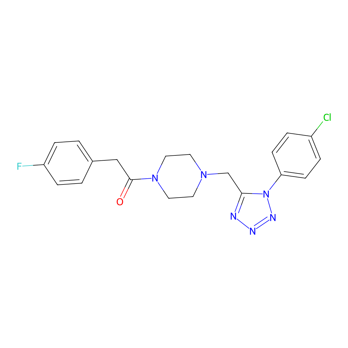 1-(4-((1-(4-chlorophenyl)-1H-tetrazol-5-yl)methyl)piperazin-1-yl)-2-(4-fluorophenyl)ethanone molecular structure, CAS 1049429-10-8