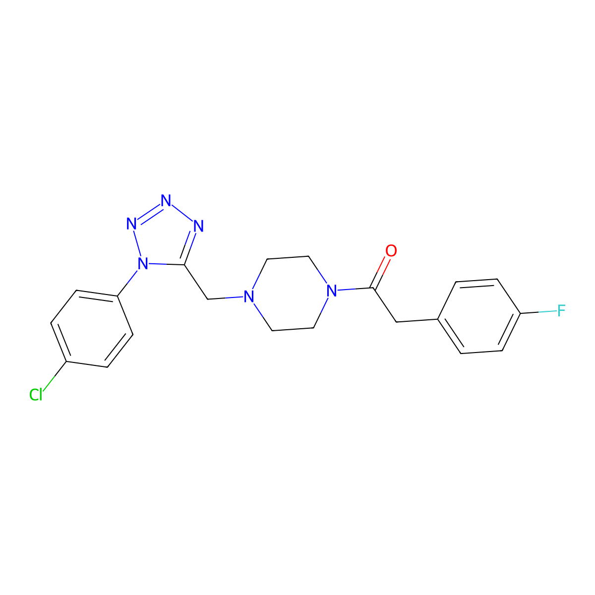 1-(4-((1-(4-chlorophenyl)-1H-tetrazol-5-yl)methyl)piperazin-1-yl)-2-(4-fluorophenyl)ethanone molecular structure, CAS 1049429-10-8