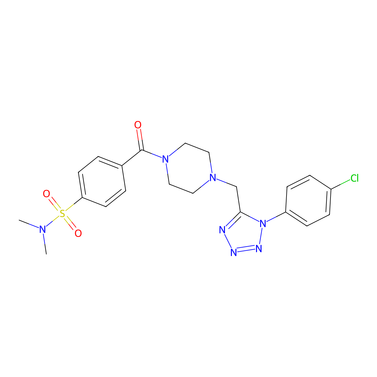 4-(4-((1-(4-chlorophenyl)-1H-tetrazol-5-yl)methyl)piperazine-1-carbonyl)-N,N-dimethylbenzenesulfonamide molecular structure, CAS 1049429-38-0
