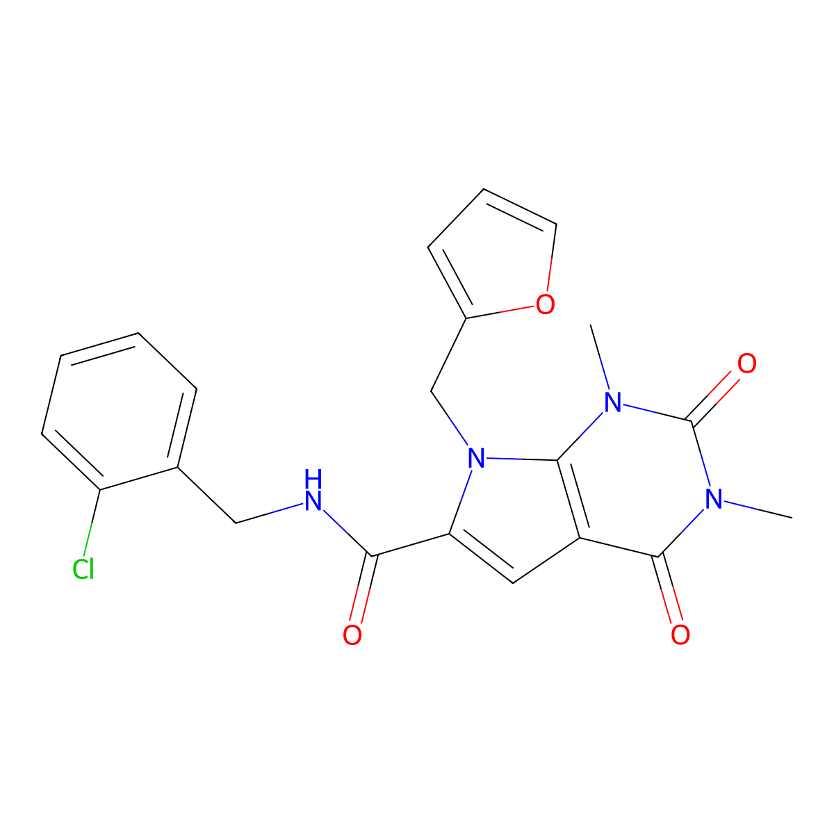 N-(2-chlorobenzyl)-7-(furan-2-ylmethyl)-1,3-dimethyl-2,4-dioxo-2,3,4,7-tetrahydro-1H-pyrrolo[2,3-d]pyrimidine-6-carboxamide molecular structure, CAS 1049430-05-8